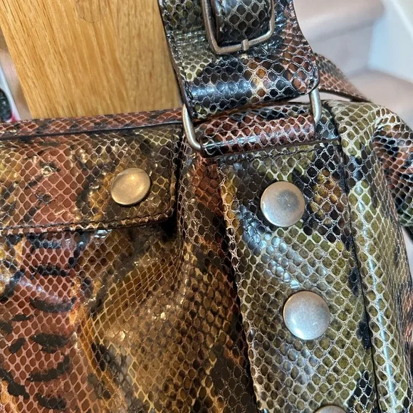 Botkier Green and Brown Satchel with Exotic Snakeskin Pattern - Picture 5 of 16